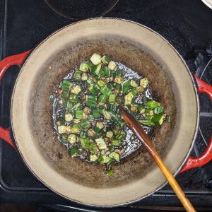 Photo of Shrimp & Okra Gumbo adding okra