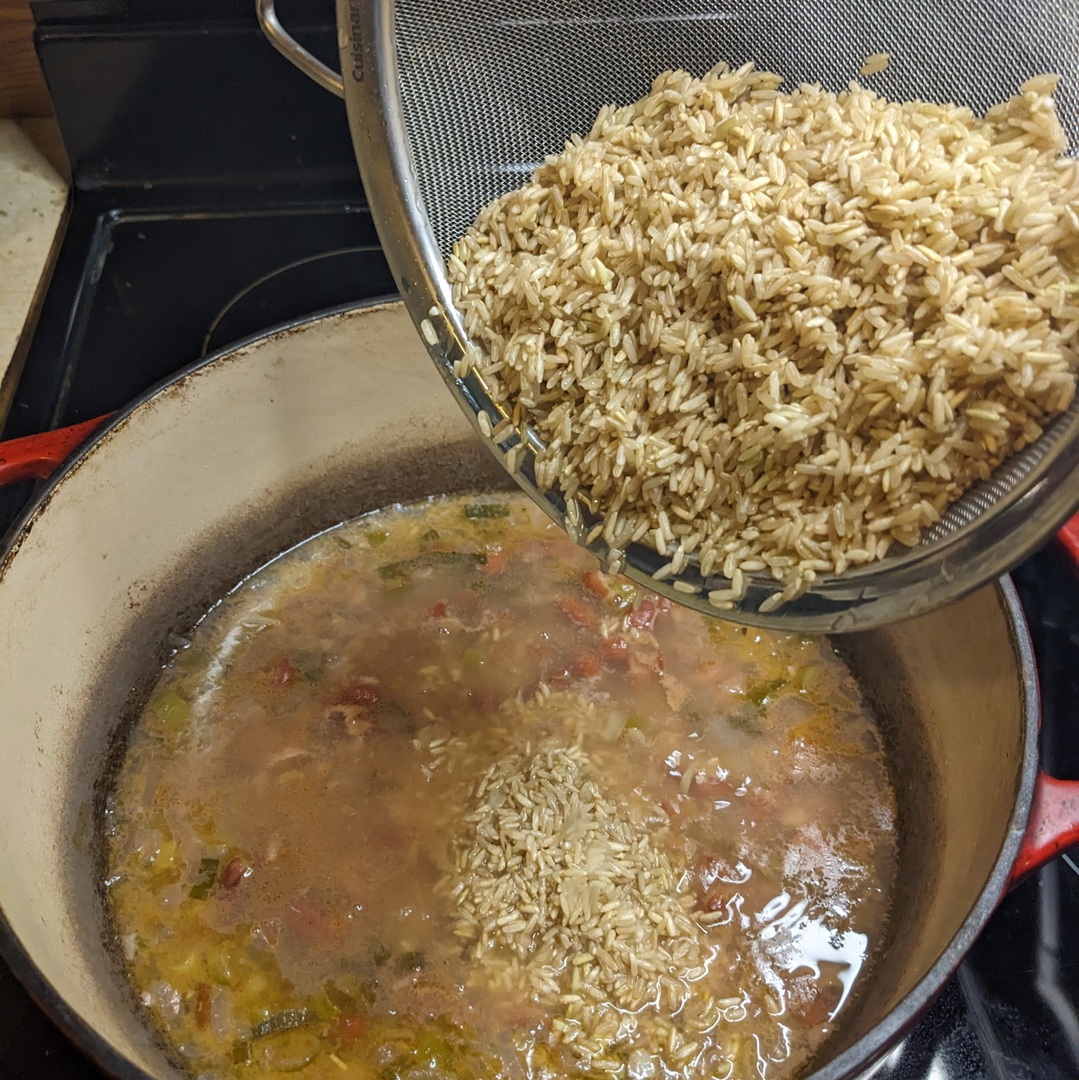 adding rice to jamaican rice & peas