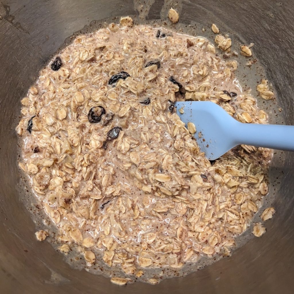 Mixing baked oatmeal