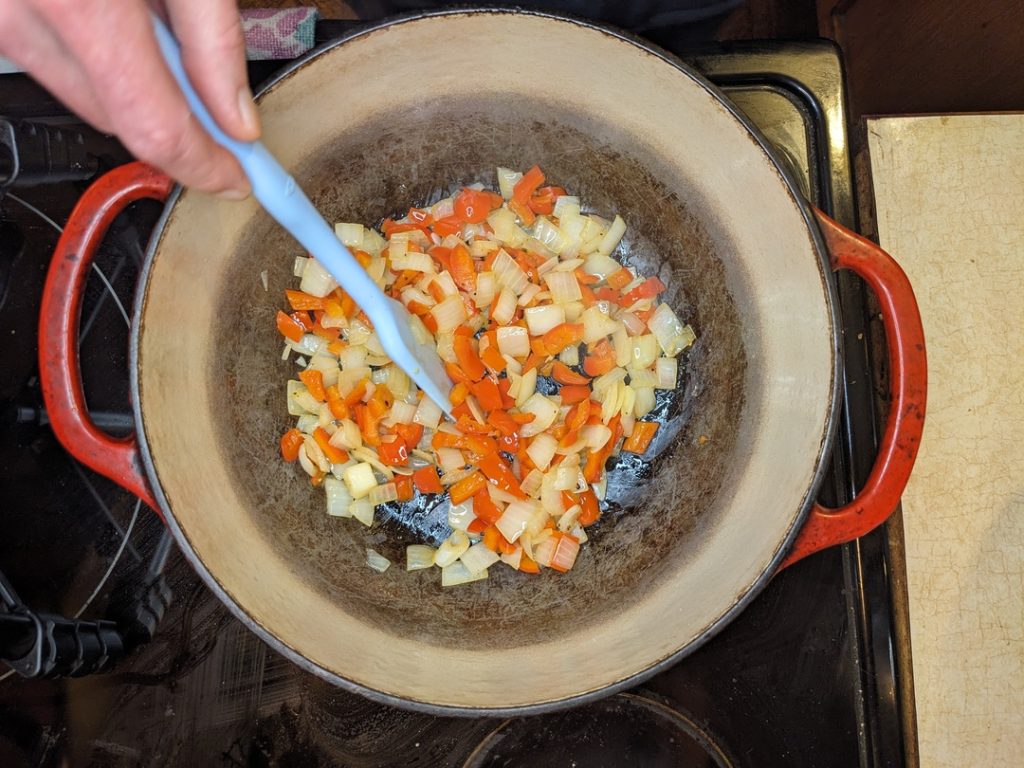 Sautéing peppers and onions