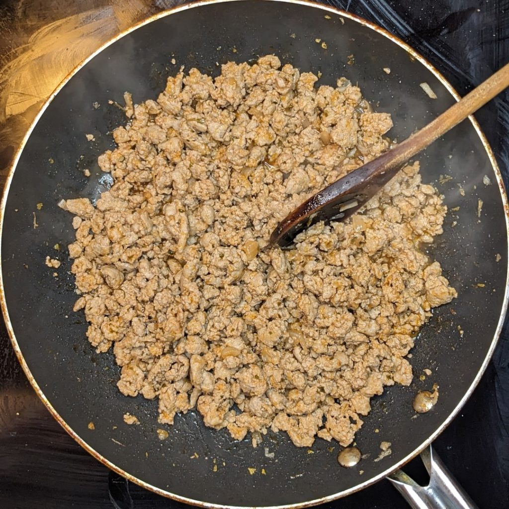 Sautéing moussaka meat sauce